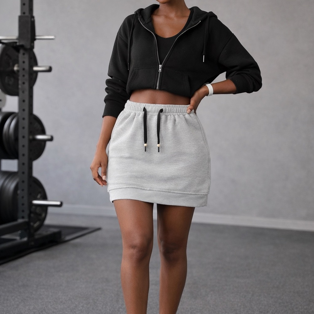 Honor The Gift Athleisure Gray Sweat Mini Skirt | Sporty Drawstring Waist
